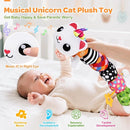 Baby Toys 0-6 6-12 Months, Sensory Musical Animal Stuffed Toy for Infant 0-3 3-6 Months, Tummy Time Toys with Mirror Crinkle Rattle, Plush Unicorn Cat Toy Gifts for 0 1 2 3 4 5 6+ Months Boys Girls by TinyTreasures Baby Boutique