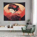 Japanese Woman Geisha Tapestry Asian Cherry Blossom Red Sun Traditional Kimono Folk Tapestries Home Decor for Living Room Bedroom Apartment Farmhouse Dorm 60"x50" by CozyNest Decor