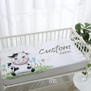 Personalized Baby Crib Bedding Set, 5-Piece Cows Design Baby Crib Sets with Custom Name, Toddler Double Layer Blanket Fitted Sheets Changing Pad Cover Rug Wall Art Set, Charming Nursery Decor by TinyTreasures Baby Boutique