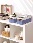 StorageWorks Narrow Storage Bins, Small Basket for Closet and Shelves, Fabric Organizer with Handles, Toilet Paper Storage, Blue and White, 2-Pack by CozyNest Decor