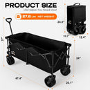 300L Extra Large Collapsible Foldable Wagon, 440lbs Load Capacity 48''L Extended Heavy Duty Folding Beach Wagon with Big All-Terrain Wheels, Utility Garden Cart for Outdoor Activities, Black by GreenHaven Gardens