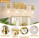 4-Light Vanity Lights with Clear Glass Shades, Brushed Gold Bathroom Light Fixtures Over Mirror, Modern Bathroom Wall Lamp for Mirror Living Room Cabinet Bedroom Porch by CozyNest Decor