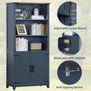70in Tall Bookshelf 5 Tier Bookcase with Barn Doors and Adjustable Shelves, Blue Farmhouse Book Shelf with Storage Cabinet, Wood Freestanding Display Bookshelves for Bedroom, Kitchen (2PCS) by CozyNest Decor