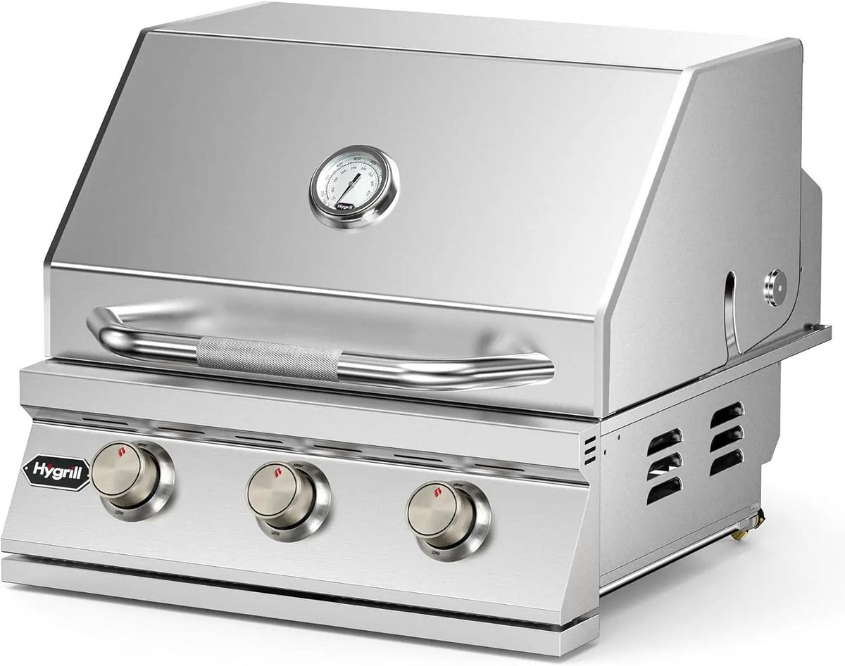 Hygrill Heavy Duty 3-Burner Built In Grill, Stainless Steel Grill Head for Outdoor Kitchen, Liquid Propane
