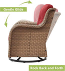 Outdoor Patio Swivel Rocker Chairs - 3 Piece Patio Bistro Set,Wicker Patio Furniture Set with 2 Swivel Rocking Chairs and 1 Glass Top Side Table for Deck Porch Garden,Yellow/Red by GreenHaven Gardens