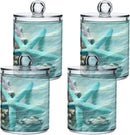 2 Pack Qtip Holder Organizer Dispenser Seashell Starfish Summer Beach Bathroom Storage Canister Cotton Ball Holder Container for Cotton Swabs/Pads/Floss by CozyNest Decor