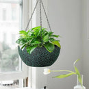 10inch Hanging Planters for Outdoor Indoor Plants with Drainage Holes and Chain, 2 Pack Round Hanging Flower Pots for Garden Home Porch Decor, Black with Green Speckles by CozyNest Decor