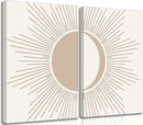 2Pcs Minimalism Boho Canvas Wall art Mid Century Modern Beige and White Sun and Moon Geometric Abstract Painting Pictures Wall Decor Posters Print Artwork for Bedroom Living Room Decoration by CozyNest Decor
