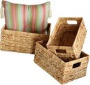 Water Hyacinth Wicker Baskets for Organizing, Rectangular Wicker Baskets with Built-in Handles 3-Pack by TinyTreasures Baby Boutique