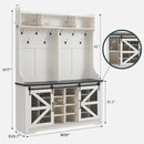 JXQTLINGMU 59" Farmhouse Hall Tree with Shoe Storage, Entryway Bench with 20 Cubbies, 12 Hooks & Sliding Barn Doors, Mudroom Coat Rack Cabinet, Off White by CozyNest Decor