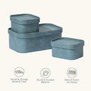 La Jolie Maison Vegan Leather Storage Boxes with Lids, Set of 3 Decorative Storage Containers Organize Stackable Storage Box, Dusty Blue by CozyNest Decor