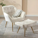 Beige Velvet Accent Chair with Ottoman ，Modern Reading Chair with Ottoman Set, Comfy Fuzzy Armchair Living Room Chair Lounge Chair with Metal Legs for Small Spaces Bedroom Apartment by CozyNest Decor