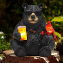 Solar Black Bear Statue for Garden with Beer and Cardinals 6.3" Resin Garden Statues for Outside Yard Paito Porch Decor Birthday Gardening Gifts for Women Mother Sister Grandmother Wife by CozyNest Decor