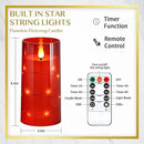 NURADA Flickering Flameless Candles: Built-in Star String Lights Battery Operated LED Pillar Candles with Remote and Timer Romantic Decorations for Wedding Party Christmas Halloween - Red 2 Pack by CozyNest Decor