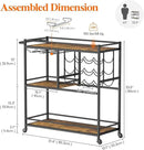 Lifewit Bar Cart for The Home, 3 Tier Drink Cart with Lockable Wheels, 12 Wine Rack and 3 Rows Glass Holders, Liquor Serving Cart for Kitchen Dining Livingroom, 31.6" x 13.1" x 33.9", Rustic Brown by CozyNest Decor