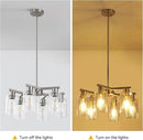 6-Light Modern Farmhouse Brushed Nickel Chandelier, Dining Room Light Fixture Over Table Adjustable Height Hanging Industrial Pendant Lights Kitchen Island, Clear Glass Shade by CozyNest Decor