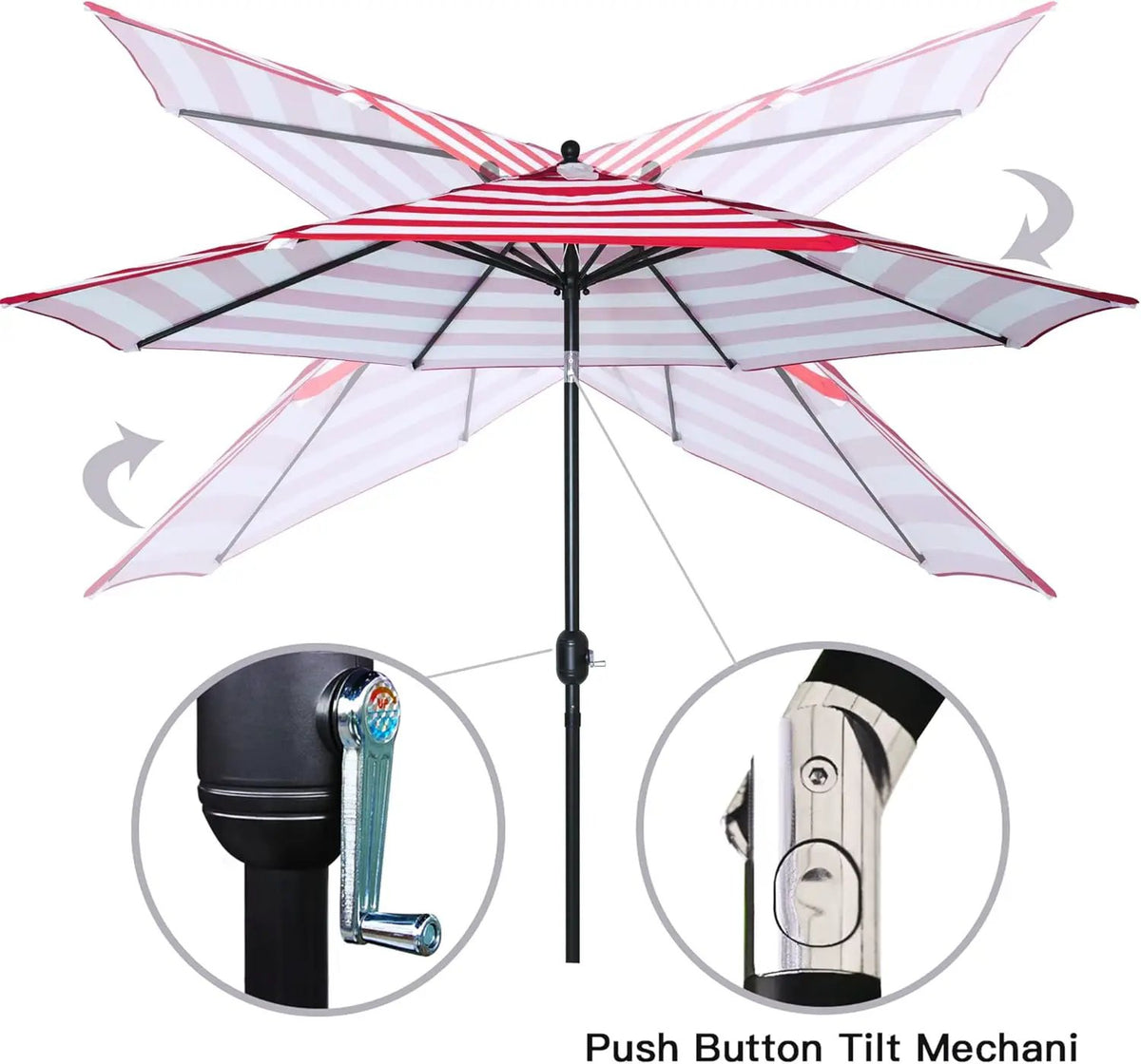 Sunnyglade 9' Patio Umbrella Outdoor Table Umbrella with 8 Sturdy Ribs (Red and White), photo 2 of 6