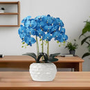 Orchid Artificial Flowers with White Vase Large Silk Faux Phalaenopsis Flowers for Dining Room Table Floral Centerpieces Indoor Decoration,Blue by CozyNest Decor