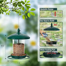 Metal Bird Feeder for Outdoors Hanging,3.0LB Seed Feeder,Easy to Fill & Clean,360° Feeding,Chew Proof Weatherproof Roof for Gardens and Wild Birds,Green by CozyNest Decor