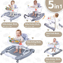 Foldable Baby 5-in-1 Activity Walker - Rocker, Activity Center, Bouncer, Seat, Push Walker - Adjustable Speed Rear Wheels and Height Toys Ages 6-18 Months (Grey) by TinyTreasures Baby Boutique