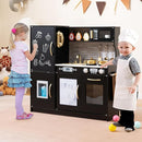 HONEY JOY Kids Kitchen Playset, Wooden Little Chef Pretend Toy Kitchen Set w/Chalkboard, Telephone, Utensils, Oven, Microwave, Sink, Storage, Play Kitchen for Toddlers Boys Girls, Black by TinyTreasures Baby Boutique
