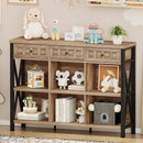 FATORRI Rustic 6 Cube Storage Organizer Shelf with 3 Drawers, Long Horizontal Bookshelf, Industrial Wood and Metal Cubby Bookcase for Living Room (Rustic Oak, 47 Inch) by CozyNest Decor