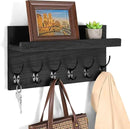 Shelf with Hooks, Coat Rack Wall Mount with 6 Double Metal Hooks, 17 Inch Farmhouse Wall Hooks with Shelf, for Entryway, Bathroom, Kitchen, Black by CozyNest Decor