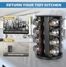Black Countertop Rotating Spice Rack, 16-Jars Revolving Spice Rack Organizer Tower, 135 Spice Labels with Funnel Complete Set, Seasoning Organizer for Kitchen Countertop, Cabinet by CozyNest Decor