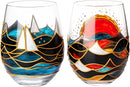 Artisanal Hand Painted Sunrise Glasses, Stemless Set of 2