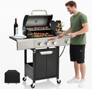 3-Burner Propane Gas BBQ Grill with Side Burner, Porcelain-Enameled Cast Iron Grates and Grills Cover, 40,500 BTU Stainless Steel Grill for Outdoor Camping Barbecue Grilling Backyard Cooking by GreenHaven Gardens