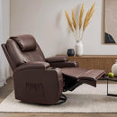Recliner Chair, 360° Swivel Rocker Chair for Adults, Rocking Recliner Chair with Massage, Comfy Single Sofa with Side Pockets Cup Holders for Living Room, Bedroom, Nursery (Leather, Dark Brown) by TinyTreasures Baby Boutique