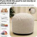 Round Stuffed Pouf Ottoman for Foot Rest, Storage Ottoman Pouf Foot Stool Cushion, Faux Fur Poufs with Foam Chunk Filling, 26 X 18 Inch Floor Chair for Living Room Bedroom Home Decor, Beige by CozyNest Decor