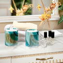 2 Pack Qtip Holder Dispenser Teal Turquoise Blue Marble Bathroom Storage Canister Lid Acrylic Plastic Apothecary Jar Set Vanity Makeup Organizer for Cotton Swab/Ball/Round Pads, Floss by CozyNest Decor