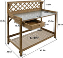 Garden Potting Benches & Tables,Outdoor Wooden Work Station W/Metal Table Top,Drawer,Large Bottom Shelf,Open Shelf Natural Wood-Natural Stained by GreenHaven Gardens