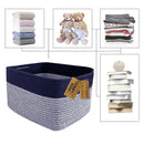 COMFY-HOMI 3PACK Rectangular Cotton Rope Basket With Handles for Shelves|Dog Toy|Baby Gift - Dark Blue (13.5" x 11" x 9.5") by TinyTreasures Baby Boutique