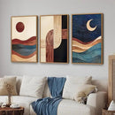 SIGNINART Boho Mid Century Modern Framed Canvas Wall Art, Bohemian Geometric Wall Decor, Abstract Sun and Moon Artwork,Beige and Black Wooden Art Paintings for Living Room Bedroom Office 16"x24"x3 by CozyNest Decor