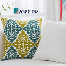 HWY 50 Decorative Throw Pillow Covers 18x18 Inch (1 Piece), Embroidered Cotton Farmhouse Cushion Cover Pillow Case for Sofa Couch Living Room Bed Bedroon, Blue and Green Floral Geometric by CozyNest Decor