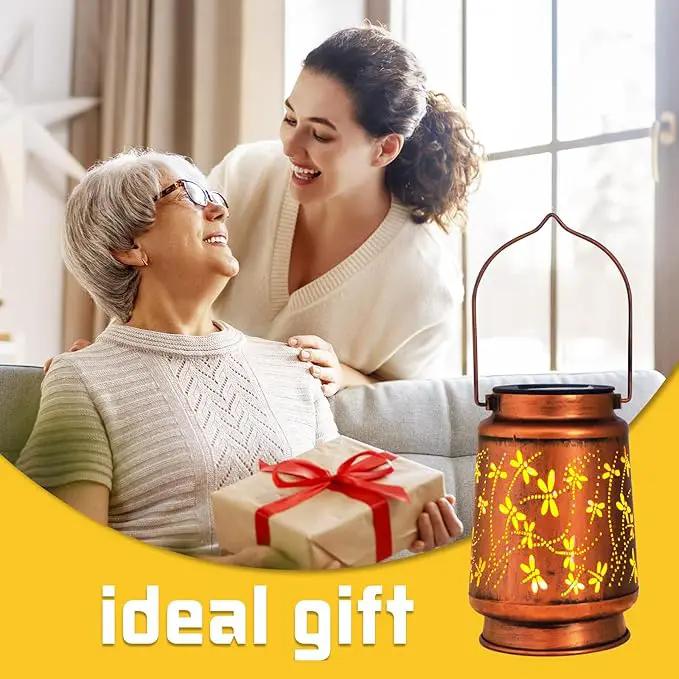 Mothers Day Gifts, 4 Packs Solar Lanterns Outdoor Hanging Lantern Lights, 4 Dragonfly Hollowed-Out Metal Decor Lantern, Waterproof LED Decorative Garden Light Gifts, photo 6 of 7
