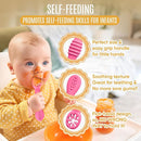 4pc Silicone Baby Spoons Self Feeding Baby Utensils 6-12 Months - 3 Baby Spoon - 1 Baby Fork - Toddler Cutlery Set - BPA Free, Dishwasher Safe - Baby Eating Essentials (Pink/Blue) by TinyTreasures Baby Boutique