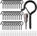 Hooks for Outdoor String Lights, Ceiling Screw Hooks with Safety Buckle Design for Hanging Plants Christmas Lights Party Led Wind Chimes, Black Q Hanger with Wing Nut Driver, 30 Pack by GreenHaven Gardens