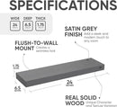 Homeforia 24inch Gray Floating Shelves for Wall, High End Solid Real Wood 24in Floating Shelf for Bathroom, Grey Wooden 24 inch Long Floating Shelves, Heavy Duty Bracket, 24 X 6.5 X 1.75 in, Set of 2 by CozyNest Decor
