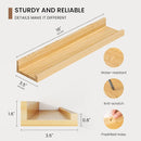 Picture Ledge Shelf, Solid Pine Wood Floating Shelves Set of 4, 16 Inches Nursery Book Shelves for Toys Storage, Kids Bookshelf Wall Mounted for Living Room Decor Photo Frames, Natural by TinyTreasures Baby Boutique