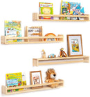Fun Memories Nursery Book Shelves - Rustic Natural Solid Wood Floating Bookshelf for Kids - Wall Book Shelves for Kids Room (Natural, 32inch - 4P) by TinyTreasures Baby Boutique