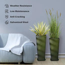 KOL 25'' & 28'' Tall Bright Glazed Planter with Insert, Set of 2, Galvanized Steel Planter Metal Pots with Drainage Hole for Indoor & Outdoor Use, Decorative Plant Pots for Front Porch, Patio - Green by CozyNest Decor