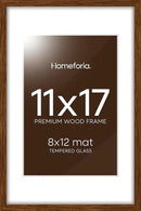 Homeforia 11x17 Brown Picture Frame, High End Dark Oak 11x17 Poster Wood Frame with Mat 8x12 Print, 11 x 17 Wooden Walnut Frame Matted to 8 x 12 Photo, 17x11 Frames, Tempered Glass, Wall Kit, Set of 1 by CozyNest Decor