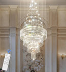 D32''X H100'' Large Crystal Chandelier Lighting, Modern LED Round Raindrop Flush Mount Ceiling Light Fixture for Hotel Staircase Hallway Modern Crystal Chandelier Suitable for Sloping Ceiling by CozyNest Decor