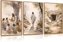 Aurlan Jesus Teaching Children Jesus on Path Framed Empty Tomb Bible Stories Wall Art(16"x24"), 3PCS Boho Christian Easter Scripture Gifts Canvas Artwork, Large Spiritual Religious Faith Decor Prints for Office Home by CozyNest Decor