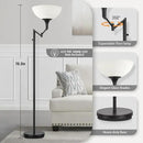 Floor Lamps for Living Room Black, 70" Tall Standing Lamp with Glass Shade, Torchiere Floor Lamp with 350°Adjustable Swing Arm Lamp, Pole lamp for Bedroom, Living Room, Office, Bulbs Included by CozyNest Decor