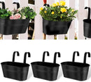 vensovo Metal Railing Planter for Outdoor Plants - 3 Pack Balcony Hanging Flower Pots with Detachable Hooks and Drain Holes Oval Bucket Rail Box Fence Planters for Home Garden Decor, Black by GreenHaven Gardens