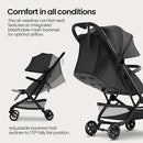Mompush Velo Lightweight Travel Stroller – One-Hand Fold, Ultra-Compact & Airplane Friendly, Lie-Flat Recline Seat (from Birth to 50 lbs), Includes Cup Holder, Shoulder Strap, and Leather Bumper Bar by TinyTreasures Baby Boutique